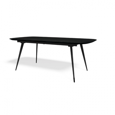 שולחן פינת אוכל דינאמיק בצבע שחור אבץ, נפתח ל12 איש, רגליים שחורות ממתכת