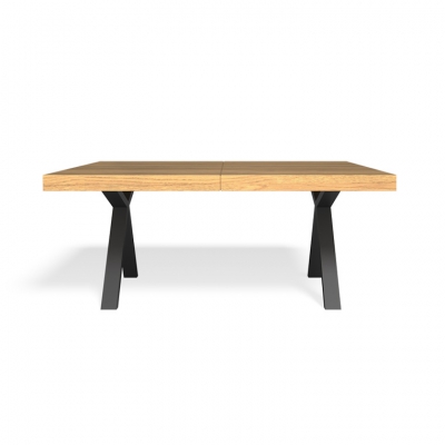 שולחן פינת אוכל מלבני ספארי, פלטת עץ בצבע טבעי ורגליים שחורות, נפתח ל16 סועדים