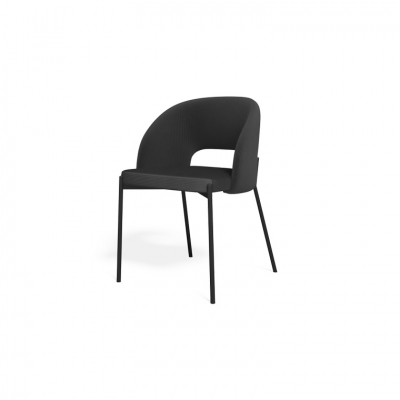 כסא פינת אוכל מדגם טנים עשוי בד בצבע שחור ורגליים שחורות ממתכת