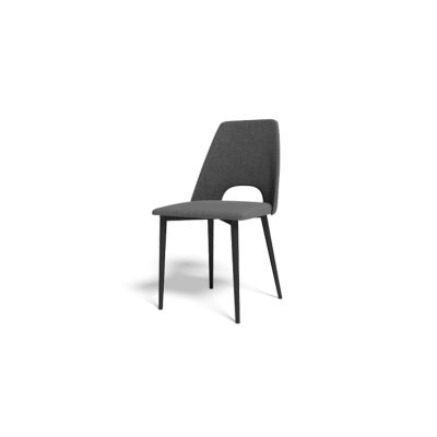 כסא לפינת אוכל, עשוי בד איכותי בצבע אפור, רגליים ממתכת בצבע שחור