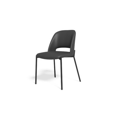 כסא במחיר מבצע, דגם וילה, עשוי חומר דמוי עור בצבע שחור עם רגליים שחורות ממתכת