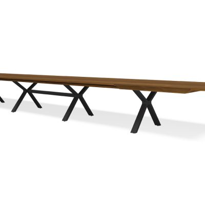 שולחן פינת אוכל הרקולס נפתח ל-30 סועדים, פלטת עץ אגוז ורגליים שחורות