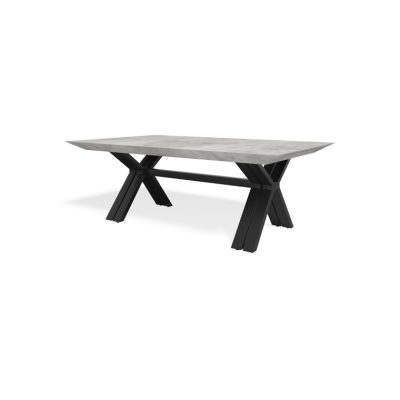 שולחן פינת אוכל טיטאניק נפתח ל26 סועדים בצבע בטון עם רגלי מתכת בצבע שחור