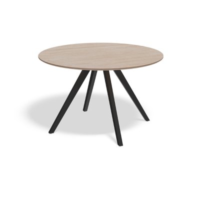 שולחן פינת אוכל מעוצב עם פלטת עץ בצבע טבעי ורגליים שחורות ממתכת