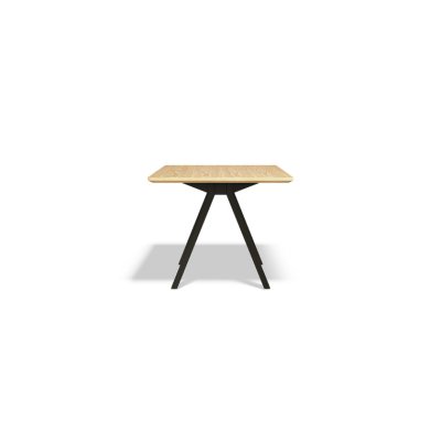 שולחן מעוצב לפינת אוכל, בצבע טבעי, פלטת עץ ורגליים ממתכת שחורה