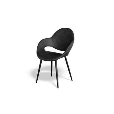 כסא מעוצב עשוי חומר דמוי עור בצבע שחור, רגליים שחורות איכותיות