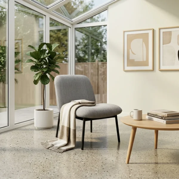כורסא מעוצבת אפורה קודי, Scandi Neutrals, Scandinavian, Natural Daylight, styled props.